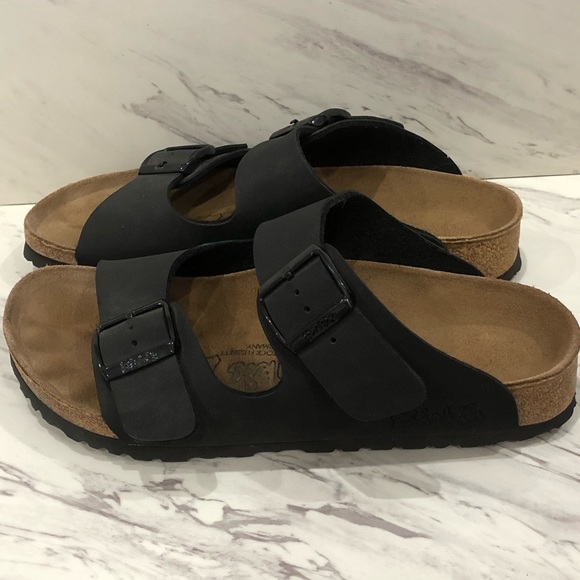 Birkenstock Birki's Sandals Black Leather 2 Strap - Picture 3 of 7